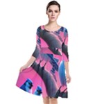 Violet Birds Quarter Sleeve Waist Band Dress