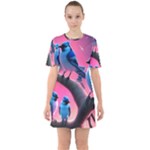 Violet Birds Sixties Short Sleeve Mini Dress