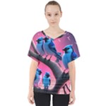 Violet Birds V-Neck Dolman Drape Top
