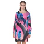 Violet Birds Long Sleeve Chiffon Shift Dress 