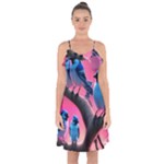 Violet Birds Ruffle Detail Chiffon Dress