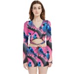 Violet Birds Velvet Wrap Crop Top and Shorts Set