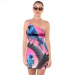Violet Birds One Shoulder Ring Trim Bodycon Dress