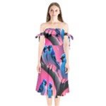 Violet Birds Shoulder Tie Bardot Midi Dress