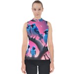 Violet Birds Mock Neck Shell Top
