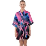 Violet Birds Half Sleeve Satin Kimono 