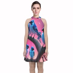 Velvet Halter Neckline Dress  