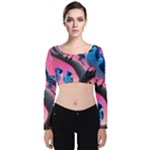 Violet Birds Velvet Long Sleeve Crop Top