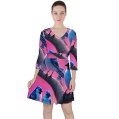 Quarter Sleeve Ruffle Waist Dress 