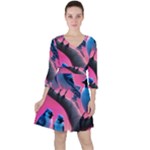 Violet Birds Quarter Sleeve Ruffle Waist Dress