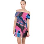 Violet Birds Off Shoulder Chiffon Dress