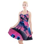 Violet Birds Halter Party Swing Dress 