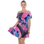 Violet Birds Off Shoulder Velour Dress