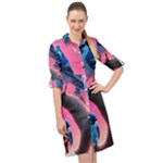 Violet Birds Long Sleeve Mini Shirt Dress