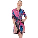 Violet Birds Belted Shirt Dress