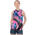 Violet Birds High Neck Satin Top