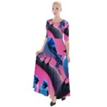 Violet Birds Half Sleeves Maxi Dress