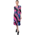 Violet Birds Ruffle End Midi Chiffon Dress