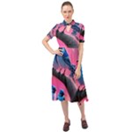 Violet Birds Keyhole Neckline Chiffon Dress