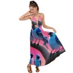 Violet Birds Backless Maxi Beach Dress