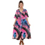 Violet Birds Kimono Sleeve Boho Dress