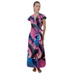 Violet Birds Flutter Sleeve Maxi Dress