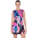Violet Birds Lace Up Front Bodycon Dress