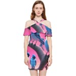 Violet Birds Shoulder Frill Bodycon Summer Dress