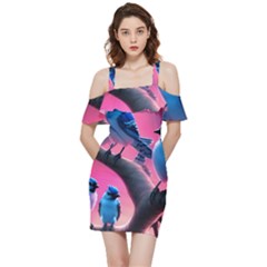Shoulder Frill Bodycon Summer Dress 
