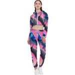 Violet Birds Cropped Zip Up Lounge Set