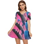 Violet Birds Tiered Short Sleeve Babydoll Dress