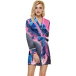 Violet Birds Long Sleeve Satin Robe