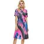 Violet Birds Button Top Knee Length Dress