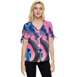 Violet Birds Bow Sleeve Button Up Top