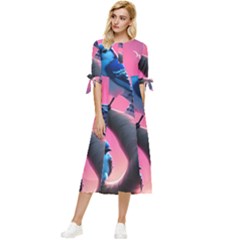 Bow Sleeve Chiffon Midi Dress 