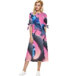 Violet Birds Bow Sleeve Chiffon Midi Dress