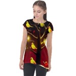 Yellow Birds Red Sky Cap Sleeve High Low Top