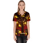 Yellow Birds Red Sky Women s V-Neck Scrub Top