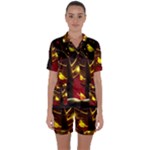 Yellow Birds Red Sky Satin Short Sleeve Pajamas Set