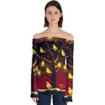 Yellow Birds Red Sky Off Shoulder Long Sleeve Top