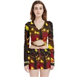 Yellow Birds Red Sky Velvet Wrap Crop Top and Shorts Set