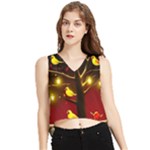 Yellow Birds Red Sky V-Neck Cropped Tank Top