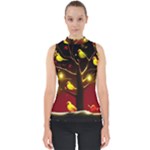 Yellow Birds Red Sky Mock Neck Shell Top