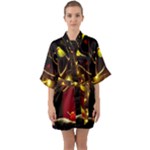 Yellow Birds Red Sky Half Sleeve Satin Kimono 