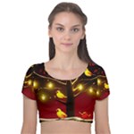 Yellow Birds Red Sky Velvet Short Sleeve Crop Top 