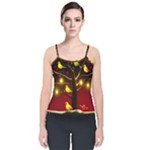 Yellow Birds Red Sky Velvet Spaghetti Strap Top