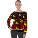 Yellow Birds Red Sky Off Shoulder Long Sleeve Velour Top
