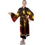 Yellow Birds Red Sky Maxi Velvet Kimono