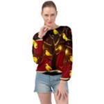 Yellow Birds Red Sky Banded Bottom Chiffon Top
