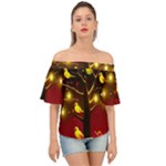 Yellow Birds Red Sky Off Shoulder Short Sleeve Top